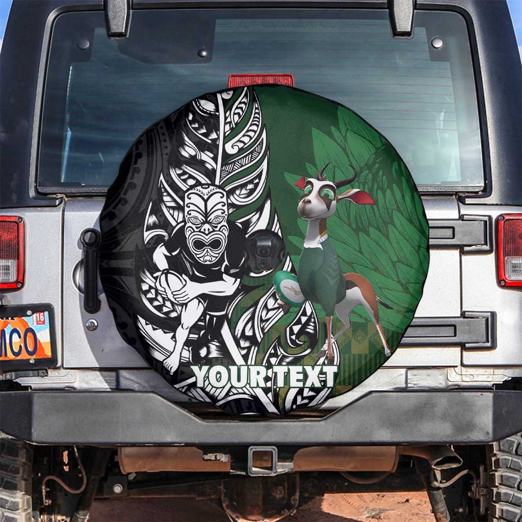 New Zealand and South Africa Rugby Custom Spare Tire Cover Maori Tiki Fern Springboks Kente Pattern - Polynesian Pride