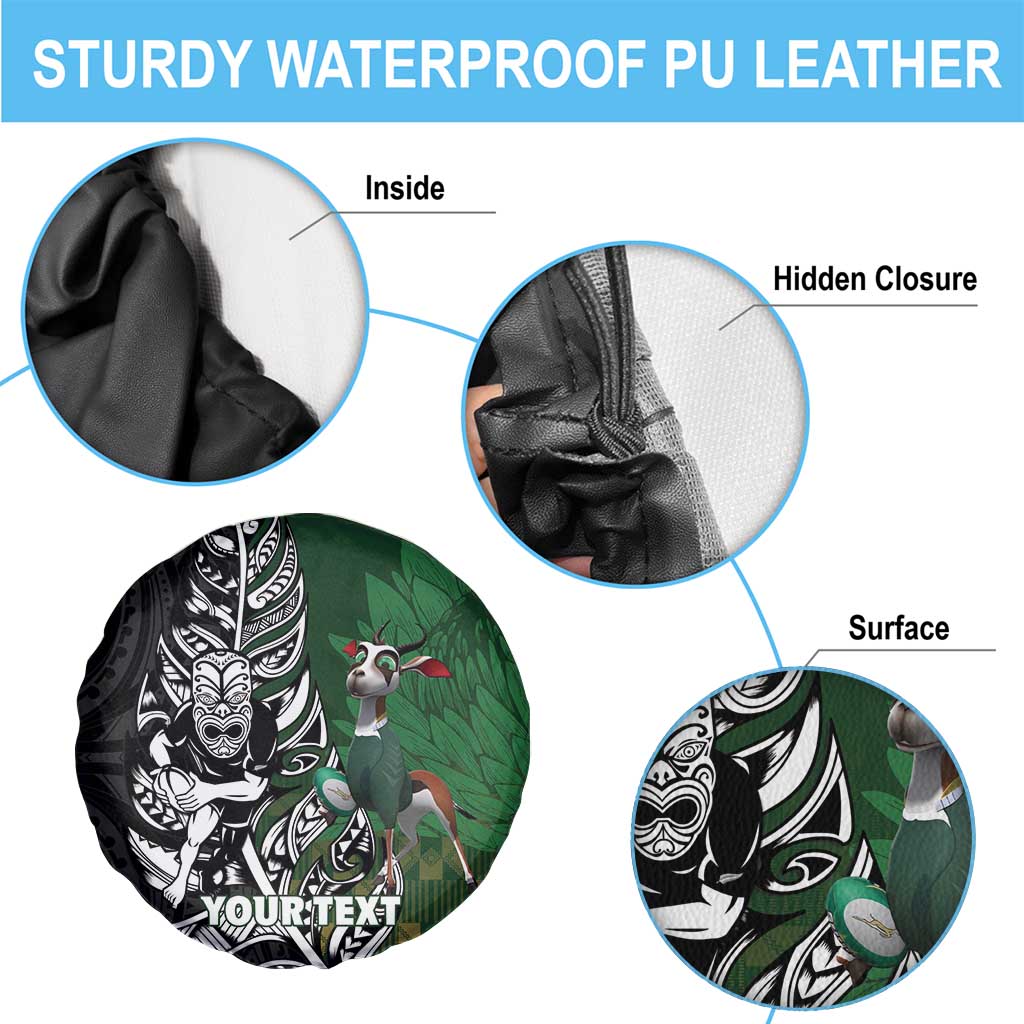 New Zealand and South Africa Rugby Custom Spare Tire Cover Maori Tiki Fern Springboks Kente Pattern - Polynesian Pride