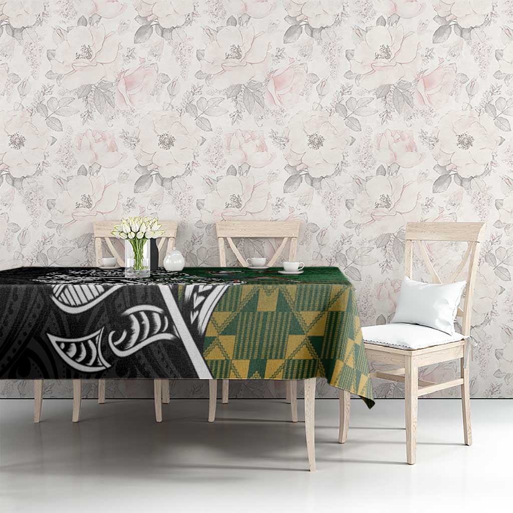 New Zealand and South Africa Rugby Custom Tablecloth Maori Tiki Fern Springboks Kente Pattern LT14 - Polynesian Pride