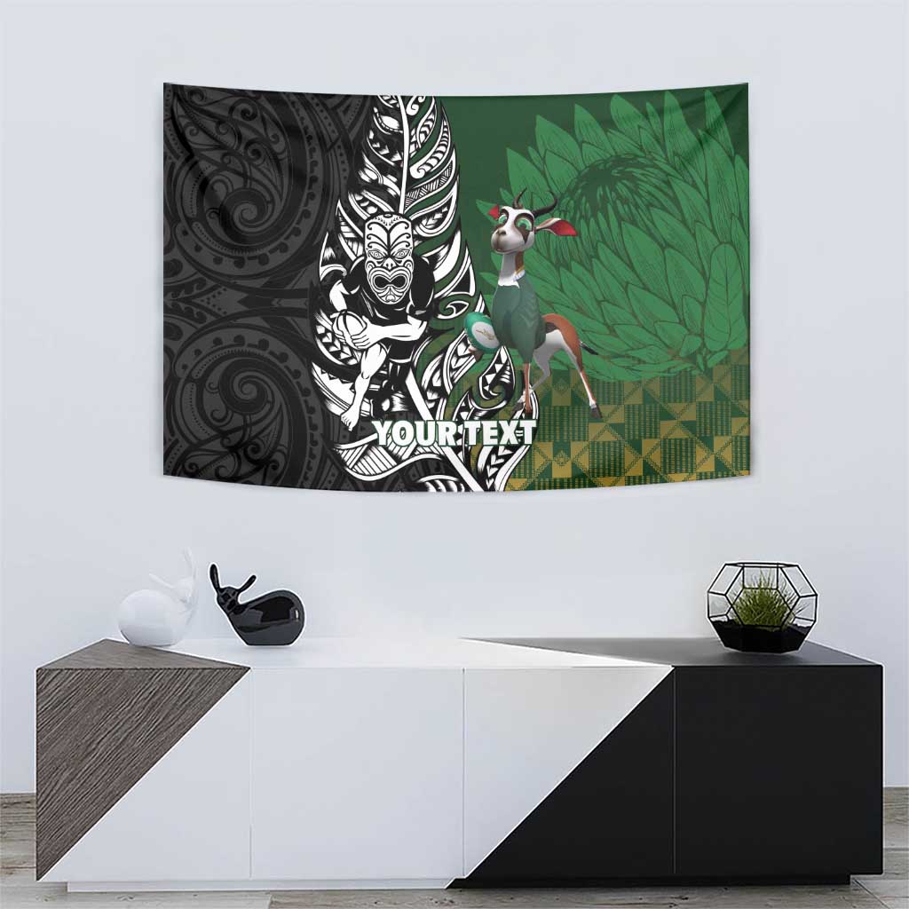 New Zealand and South Africa Rugby Custom Tapestry Maori Tiki Fern Springboks Kente Pattern LT14 - Polynesian Pride