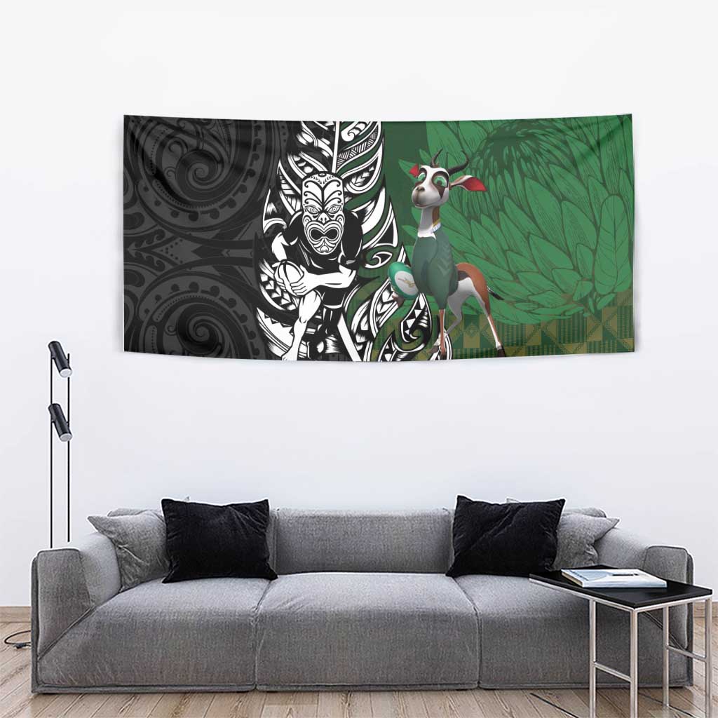 New Zealand and South Africa Rugby Custom Tapestry Maori Tiki Fern Springboks Kente Pattern LT14 - Polynesian Pride