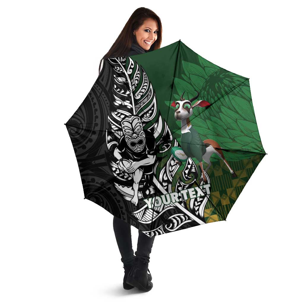New Zealand and South Africa Rugby Custom Umbrella Maori Tiki Fern Springboks Kente Pattern - Polynesian Pride