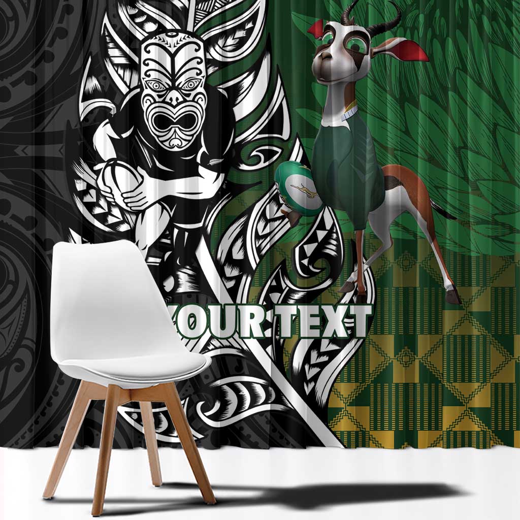 New Zealand and South Africa Rugby Custom Window Curtain Maori Tiki Fern Springboks Kente Pattern LT14 - Polynesian Pride