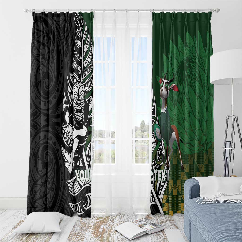 New Zealand and South Africa Rugby Custom Window Curtain Maori Tiki Fern Springboks Kente Pattern LT14 - Polynesian Pride