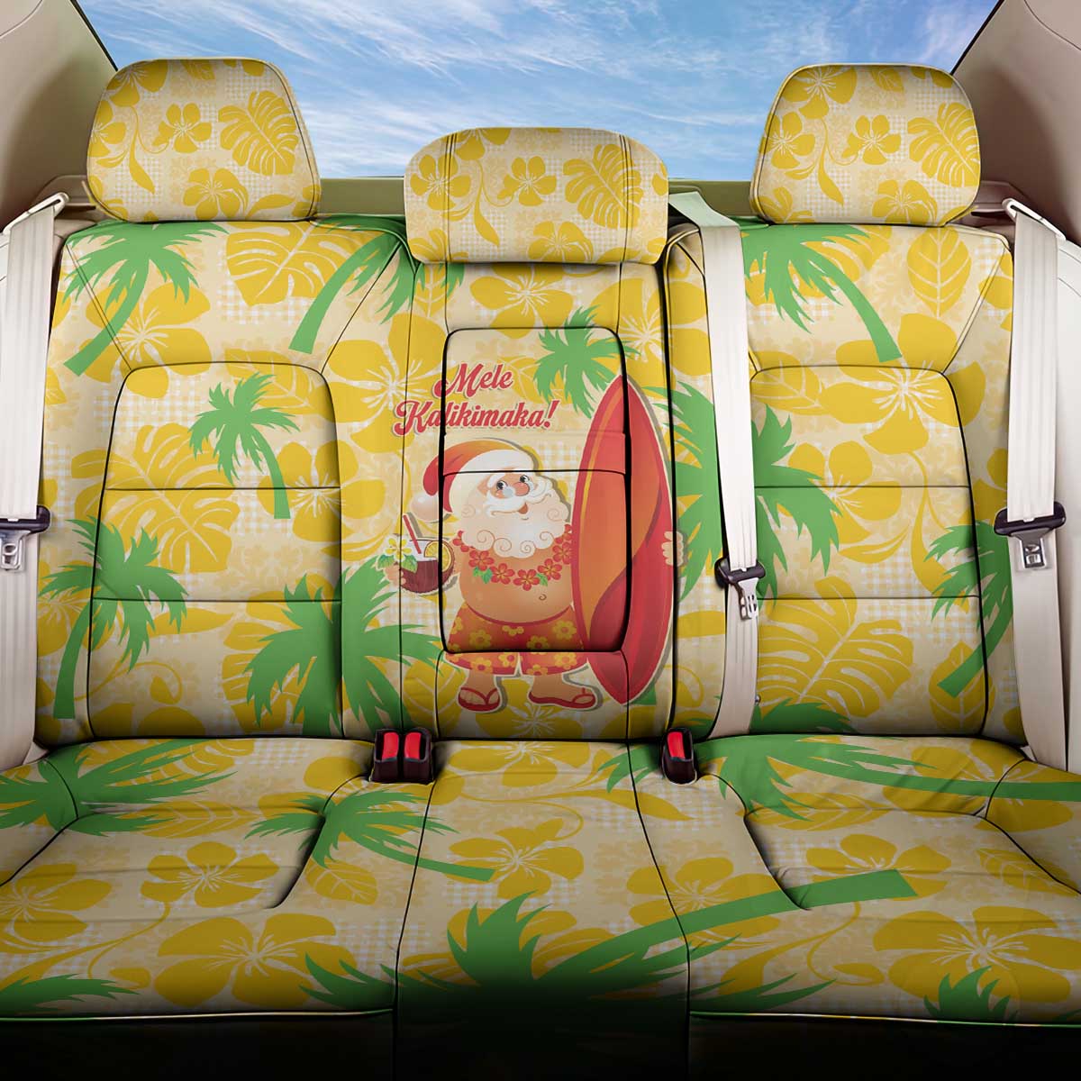 Aloha Hawaii Christmas Back Car Seat Cover Mele Kalikimaka Funny Santa Palaka Quilt Motifs - Polynesian Pride