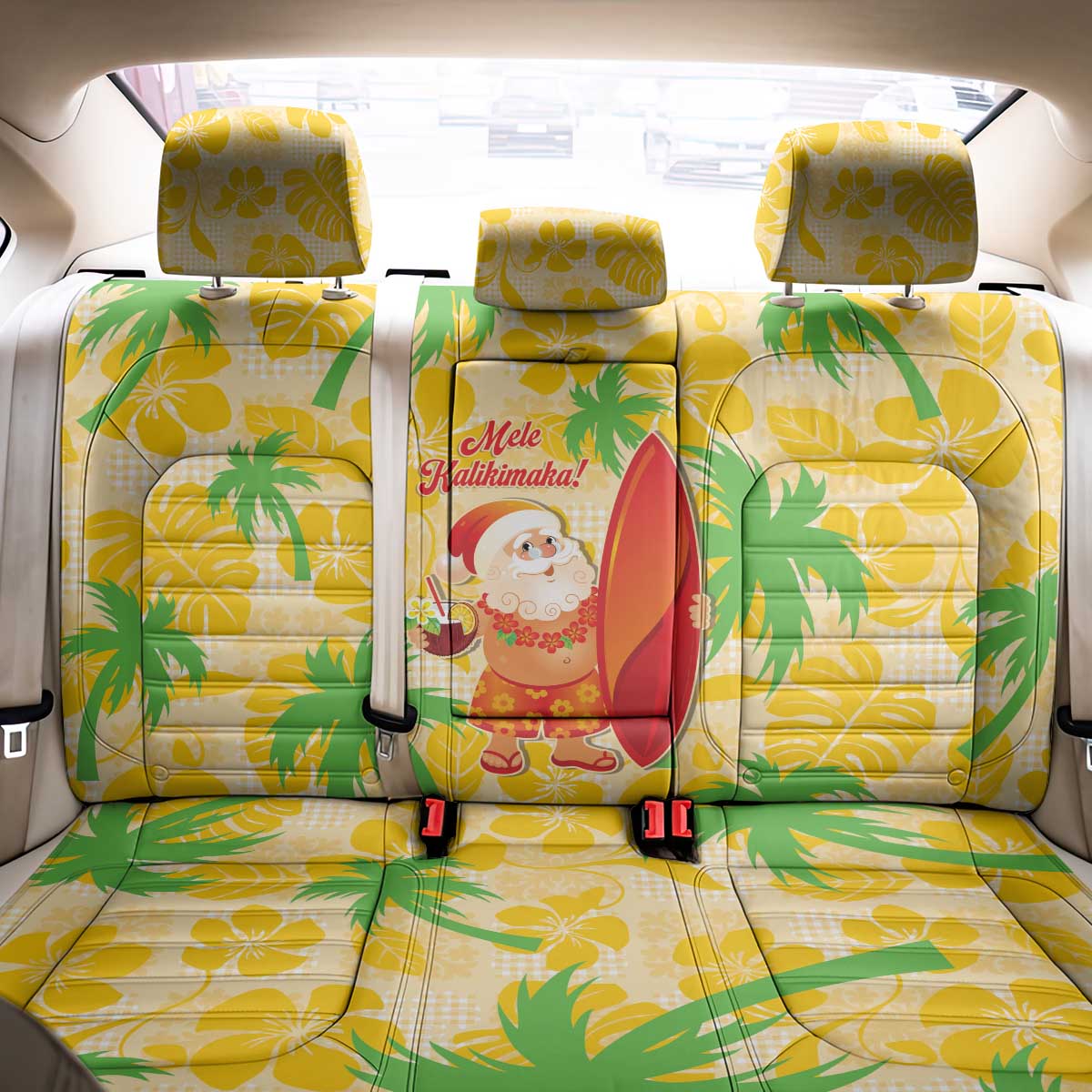 Aloha Hawaii Christmas Back Car Seat Cover Mele Kalikimaka Funny Santa Palaka Quilt Motifs LT14 - Polynesian Pride