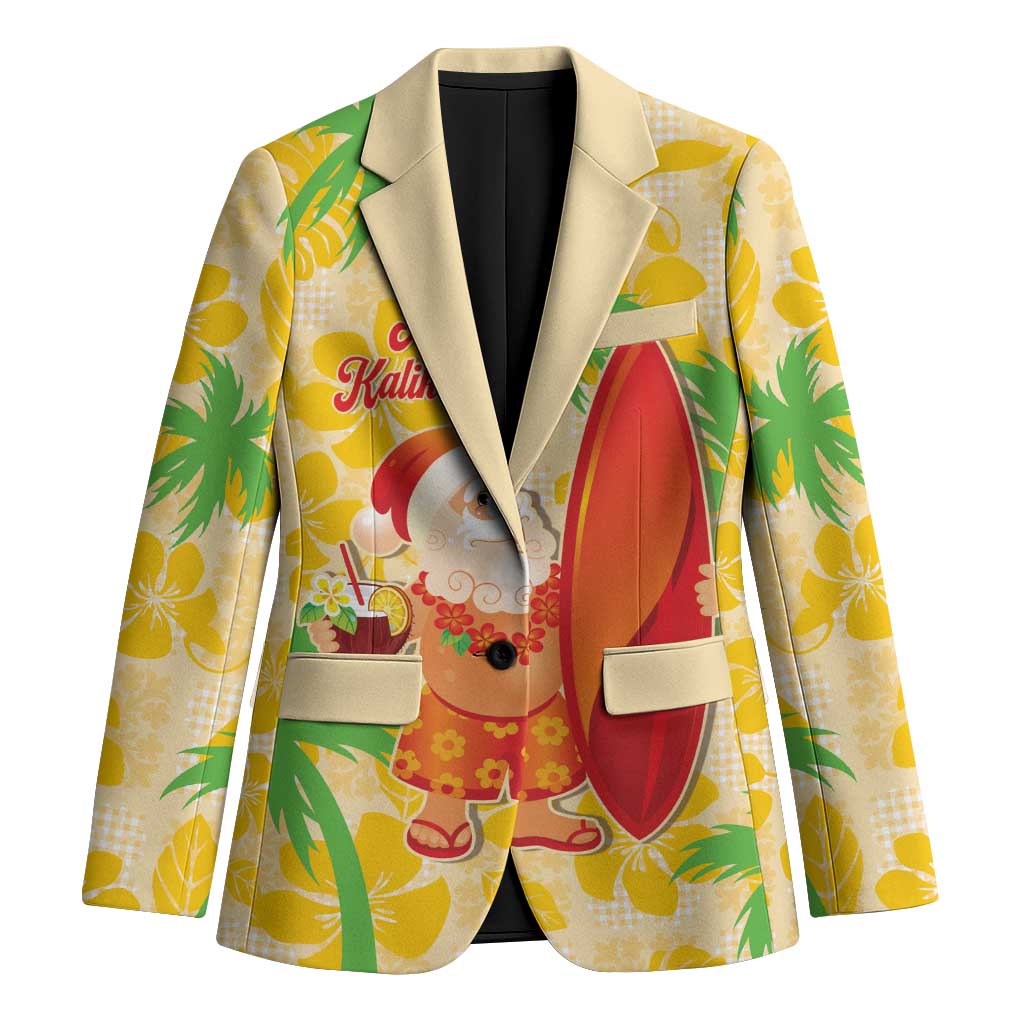 Aloha Hawaii Christmas Blazer Mele Kalikimaka Funny Santa Palaka Quilt Motifs LT14 Unisex Yellow - Polynesian Pride