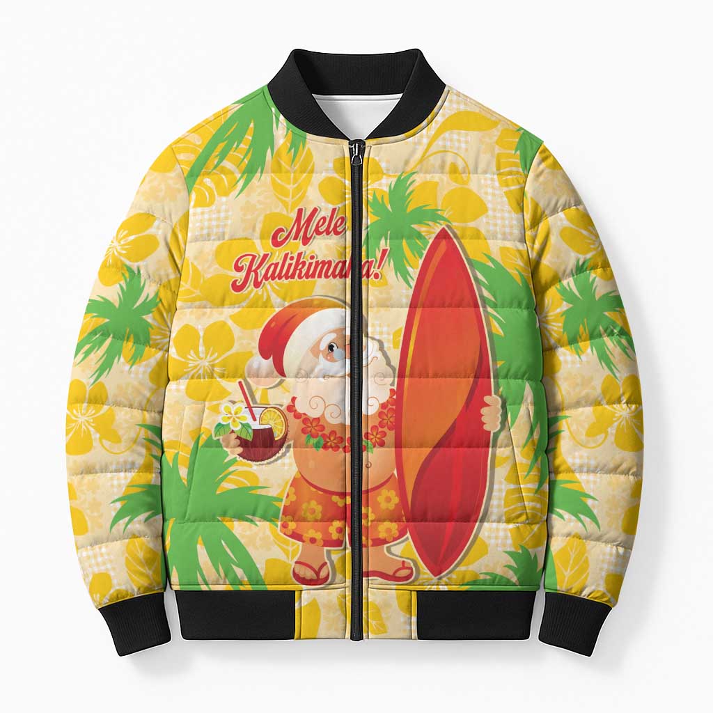 Aloha Hawaii Christmas Bomber Puffer Jacket Mele Kalikimaka Funny Santa Palaka Quilt Motifs - Polynesian Pride