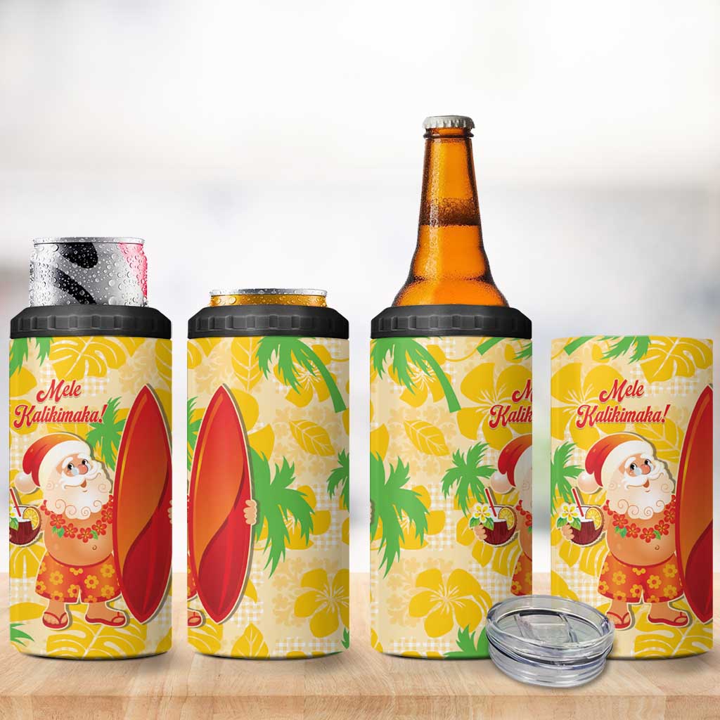 Aloha Hawaii Christmas 4 in 1 Can Cooler Tumbler Mele Kalikimaka Funny Santa Palaka Quilt Motifs - Polynesian Pride
