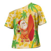 Aloha Hawaii Christmas Cross Shoulder Shirt Mele Kalikimaka Funny Santa Palaka Quilt Motifs - Polynesian Pride