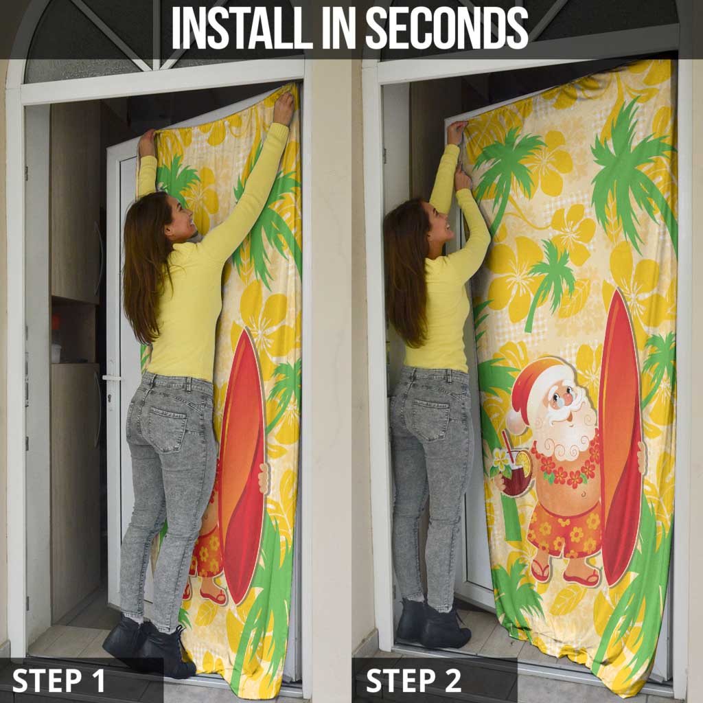 Aloha Hawaii Christmas Door Cover Mele Kalikimaka Funny Santa Palaka Quilt Motifs - Polynesian Pride