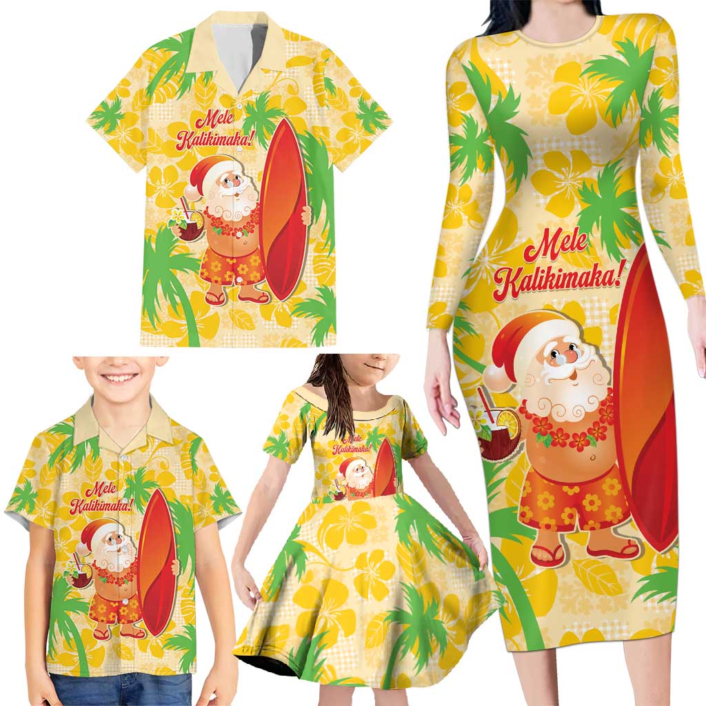Aloha Hawaii Christmas Family Matching Long Sleeve Bodycon Dress and Hawaiian Shirt Mele Kalikimaka Funny Santa Palaka Quilt Motifs - Polynesian Pride