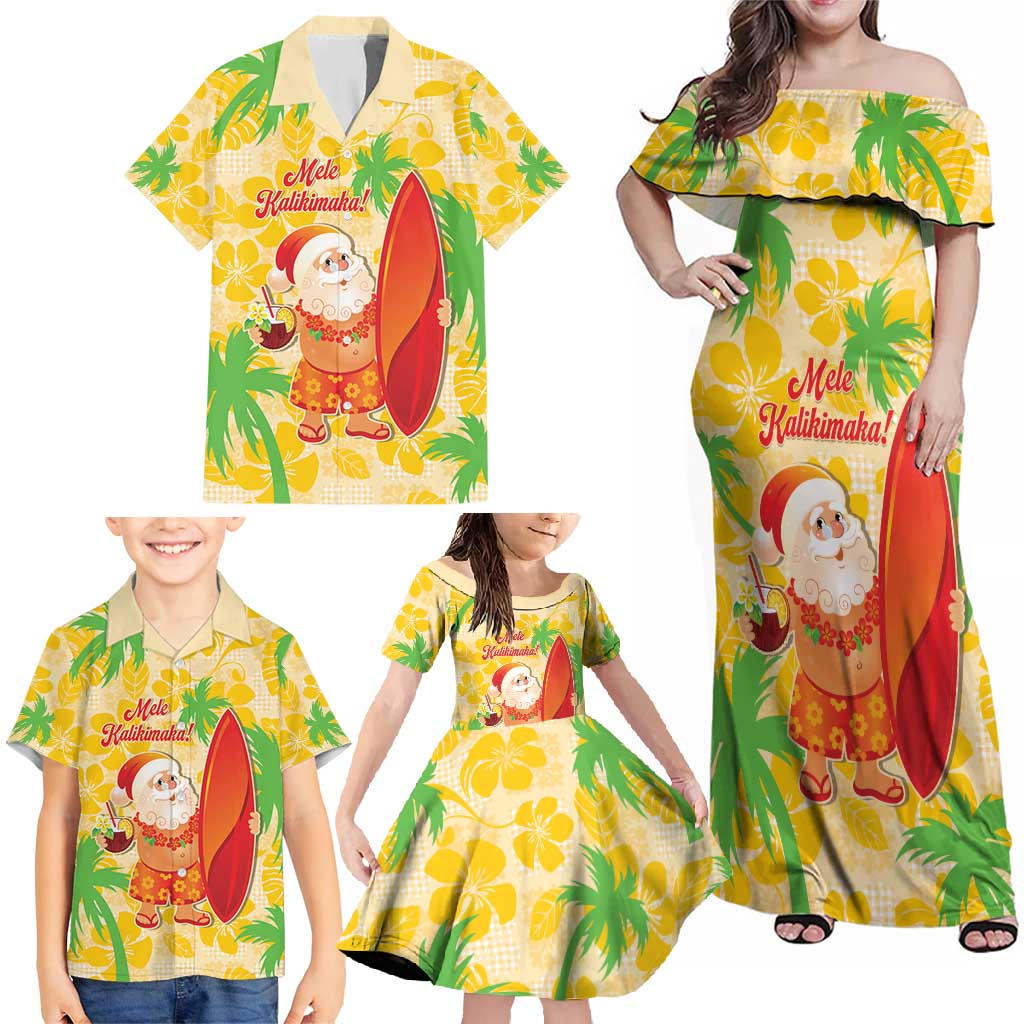 Aloha Hawaii Christmas Family Matching Off Shoulder Maxi Dress and Hawaiian Shirt Mele Kalikimaka Funny Santa Palaka Quilt Motifs - Polynesian Pride