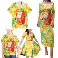 Aloha Hawaii Christmas Family Matching Puletasi and Hawaiian Shirt Mele Kalikimaka Funny Santa Palaka Quilt Motifs - Polynesian Pride