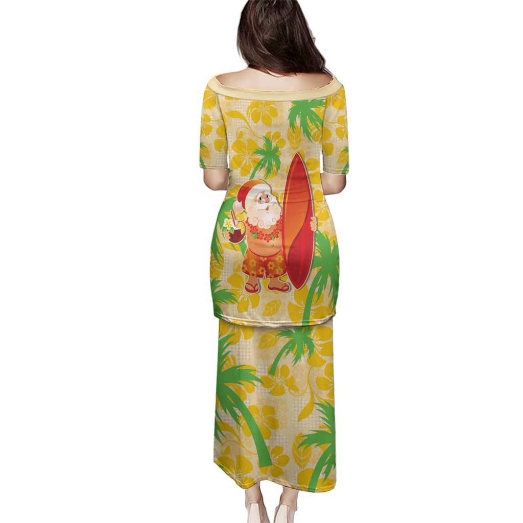 Aloha Hawaii Christmas Family Matching Puletasi and Hawaiian Shirt Mele Kalikimaka Funny Santa Palaka Quilt Motifs - Polynesian Pride