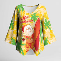 Aloha Hawaii Christmas Kimono Sleeve Blouse Mele Kalikimaka Funny Santa Palaka Quilt Motifs - Polynesian Pride