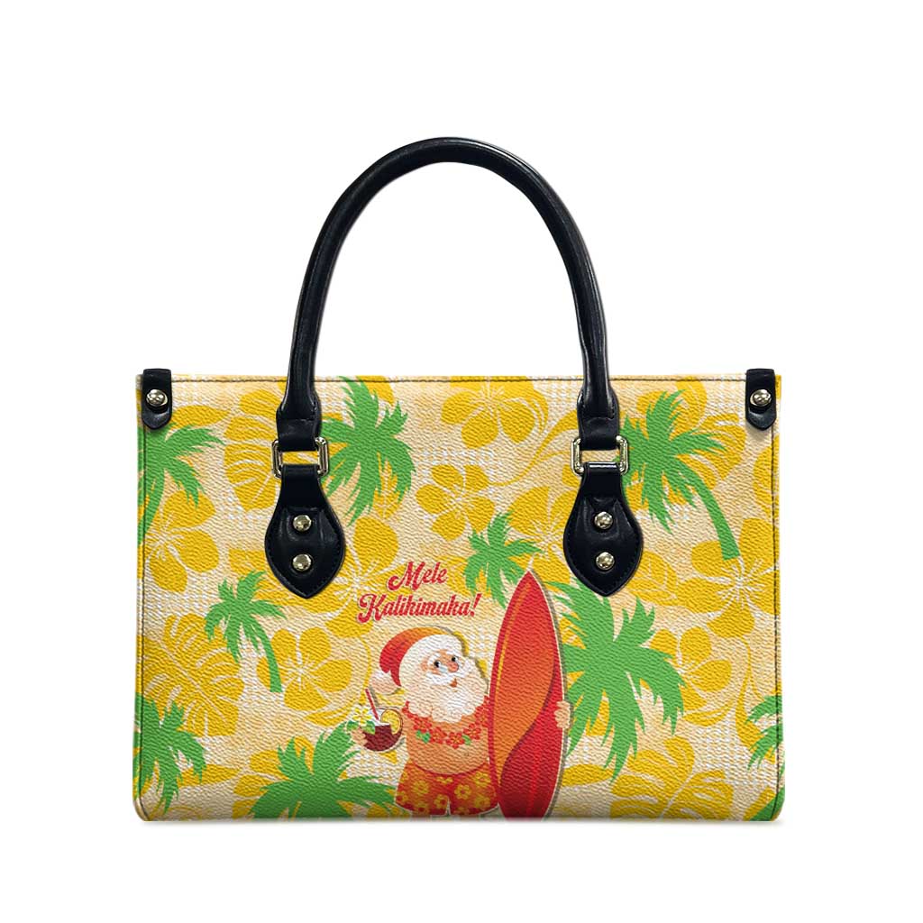 Aloha Hawaii Christmas Leather Bag Mele Kalikimaka Funny Santa Palaka Quilt Motifs - Polynesian Pride
