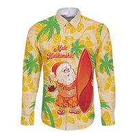 Aloha Hawaii Christmas Long Sleeve Button Shirt Mele Kalikimaka Funny Santa Palaka Quilt Motifs - Polynesian Pride