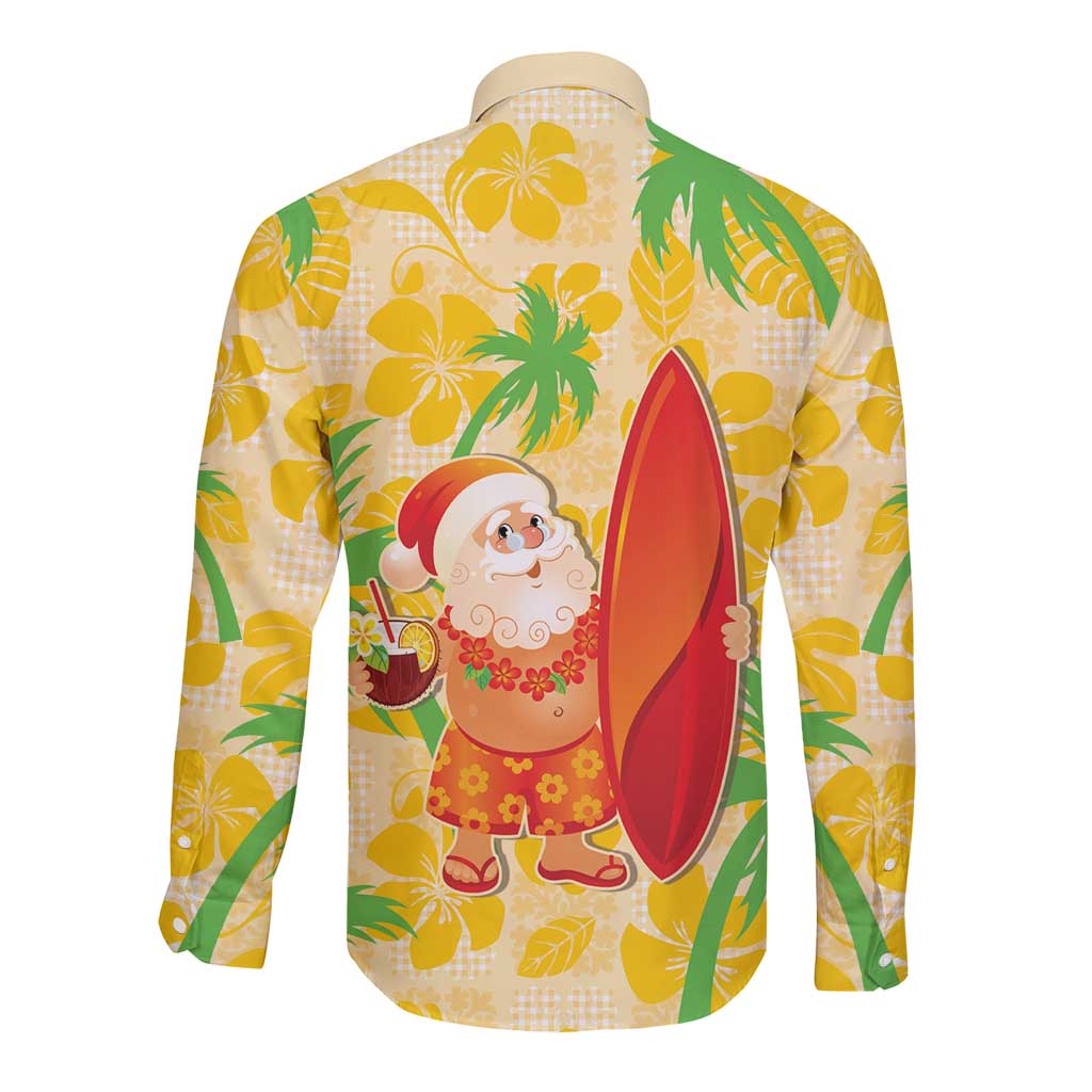 Aloha Hawaii Christmas Long Sleeve Button Shirt Mele Kalikimaka Funny Santa Palaka Quilt Motifs - Polynesian Pride