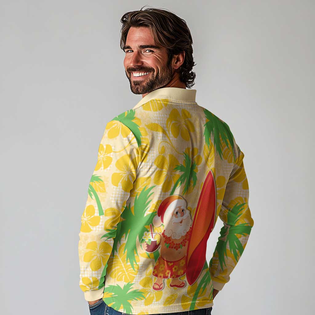 Aloha Hawaii Christmas Long Sleeve Polo Shirt Mele Kalikimaka Funny Santa Palaka Quilt Motifs - Polynesian Pride