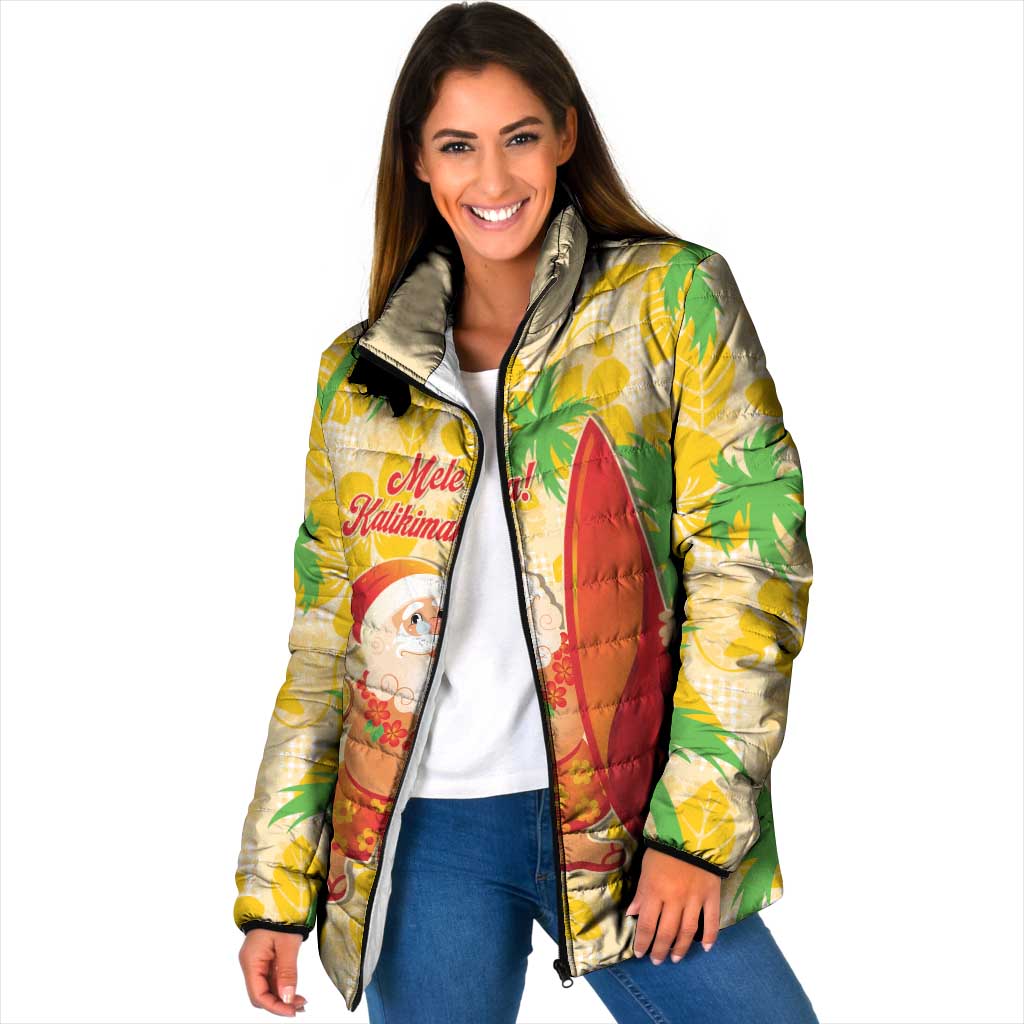 Aloha Hawaii Christmas Padded Jacket Mele Kalikimaka Funny Santa Palaka Quilt Motifs - Polynesian Pride