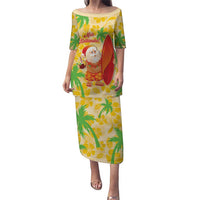Aloha Hawaii Christmas Puletasi Mele Kalikimaka Funny Santa Palaka Quilt Motifs LT14 Long Dress Yellow - Polynesian Pride
