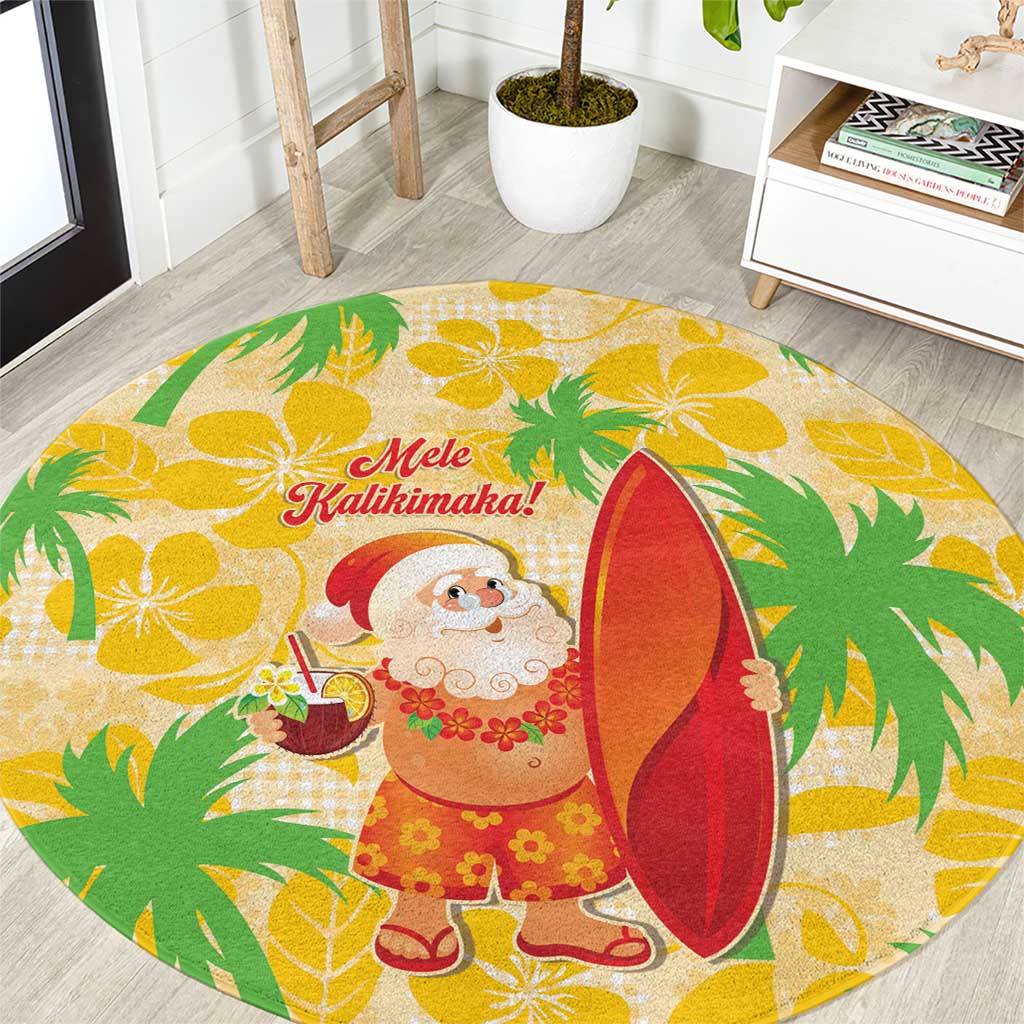 Aloha Hawaii Christmas Round Carpet Mele Kalikimaka Funny Santa Palaka Quilt Motifs LT14 Yellow - Polynesian Pride