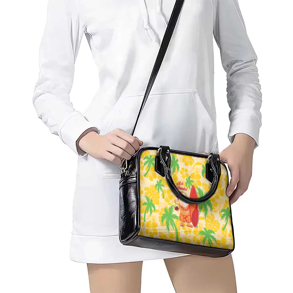 Aloha Hawaii Christmas Shoulder Handbag Mele Kalikimaka Funny Santa Palaka Quilt Motifs - Polynesian Pride