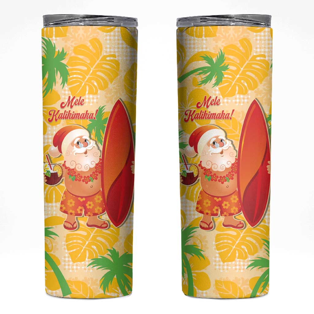 Aloha Hawaii Christmas Skinny Tumbler Mele Kalikimaka Funny Santa Palaka Quilt Motifs - Polynesian Pride