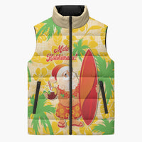 Aloha Hawaii Christmas Sleeveless Puffer Jacket Mele Kalikimaka Funny Santa Palaka Quilt Motifs - Polynesian Pride