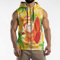 Aloha Hawaii Christmas Sleeveless Zip Hoodie Mele Kalikimaka Funny Santa Palaka Quilt Motifs - Polynesian Pride