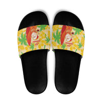 Aloha Hawaii Christmas Slide Sandals Mele Kalikimaka Funny Santa Palaka Quilt Motifs LT14 Yellow - Polynesian Pride