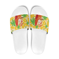 Aloha Hawaii Christmas Slide Sandals Mele Kalikimaka Funny Santa Palaka Quilt Motifs LT14 Yellow - Polynesian Pride
