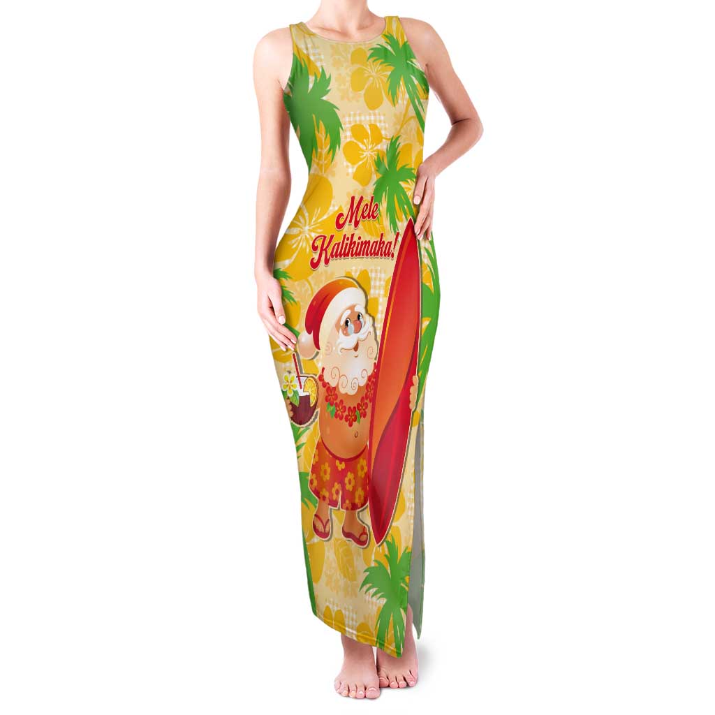 Aloha Hawaii Christmas Tank Maxi Dress Mele Kalikimaka Funny Santa Palaka Quilt Motifs - Polynesian Pride
