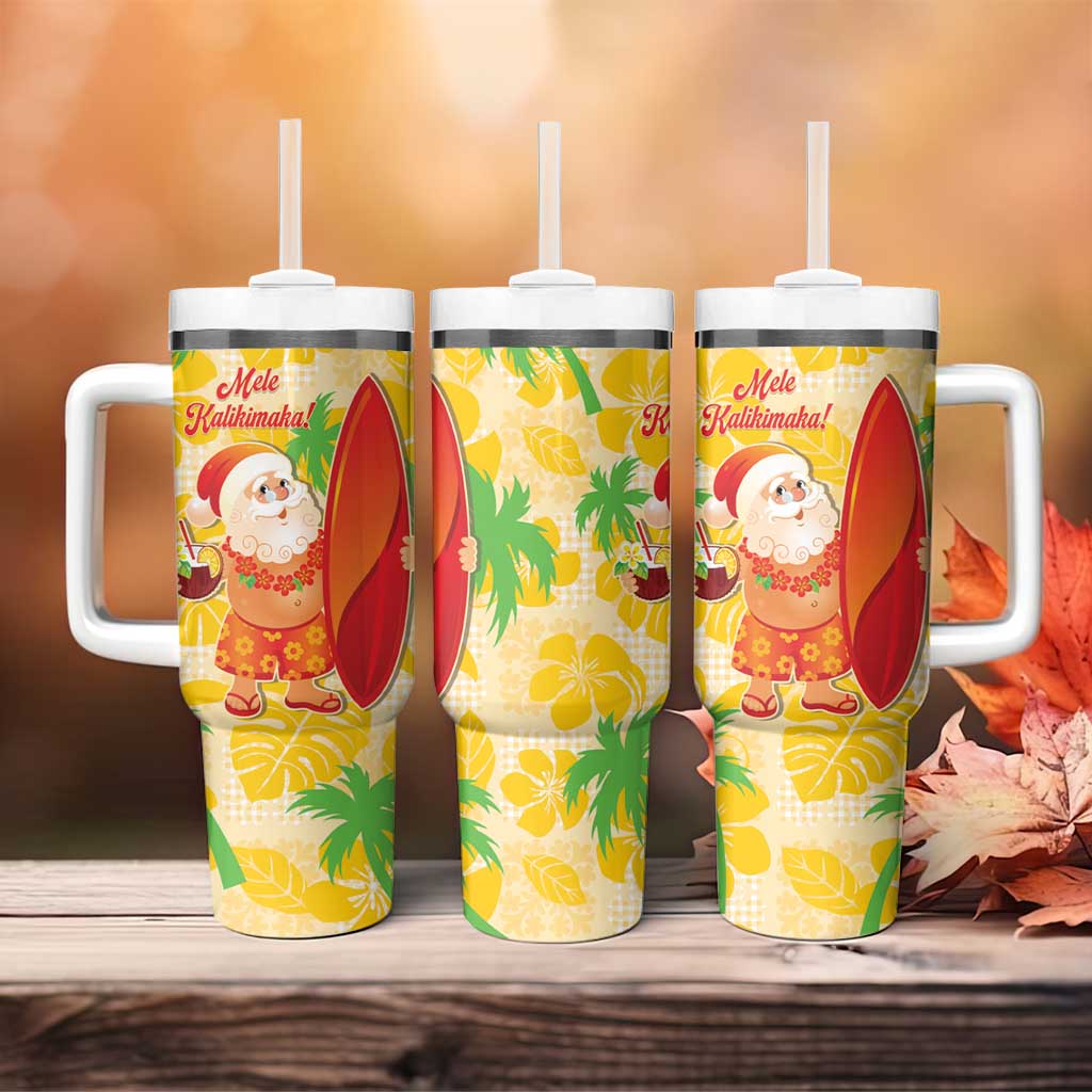 Aloha Hawaii Christmas Tumbler With Handle Mele Kalikimaka Funny Santa Palaka Quilt Motifs - Polynesian Pride