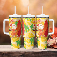 Aloha Hawaii Christmas Tumbler With Handle Mele Kalikimaka Funny Santa Palaka Quilt Motifs - Polynesian Pride
