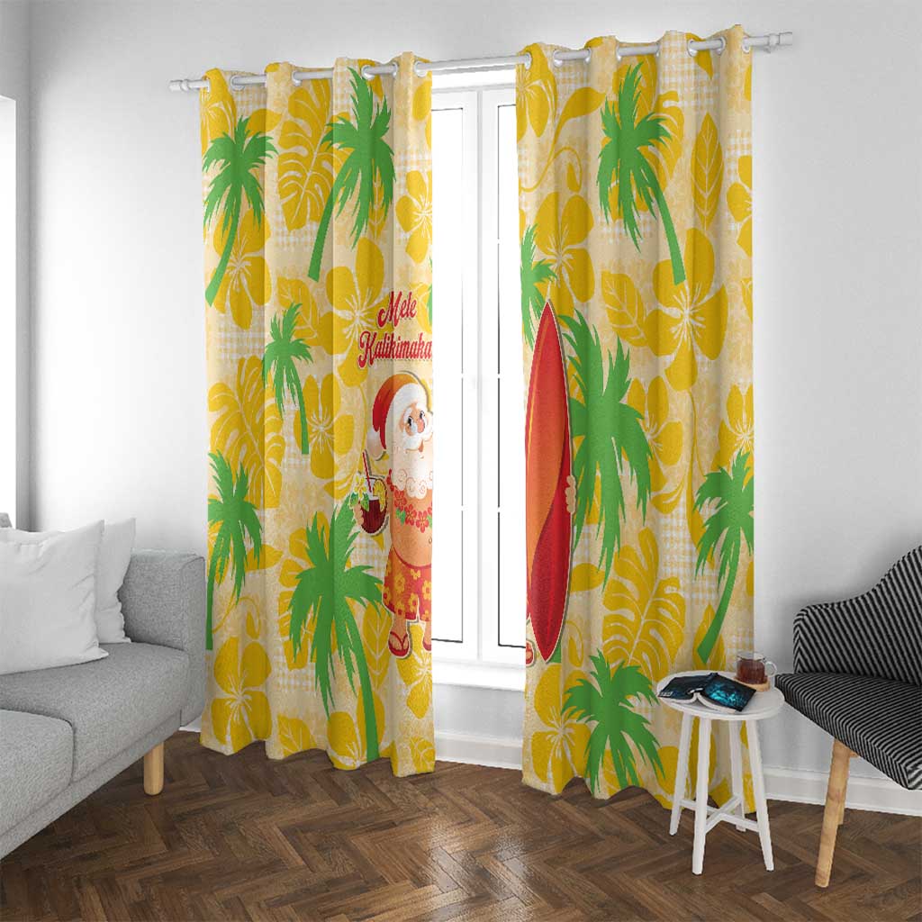 Aloha Hawaii Christmas Window Curtain Mele Kalikimaka Funny Santa Palaka Quilt Motifs LT14 With Grommets Yellow - Polynesian Pride