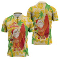 Aloha Hawaii Christmas Zipper Polo Shirt Mele Kalikimaka Funny Santa Palaka Quilt Motifs - Polynesian Pride