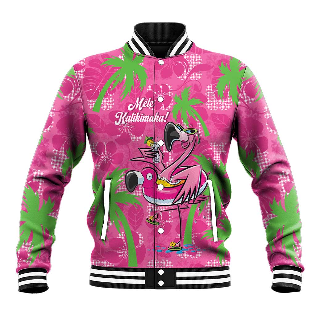 Aloha Hawaii Christmas Baseball Jacket Mele Kalikimaka Chill Flamingo Palaka Quilt Motifs - Polynesian Pride