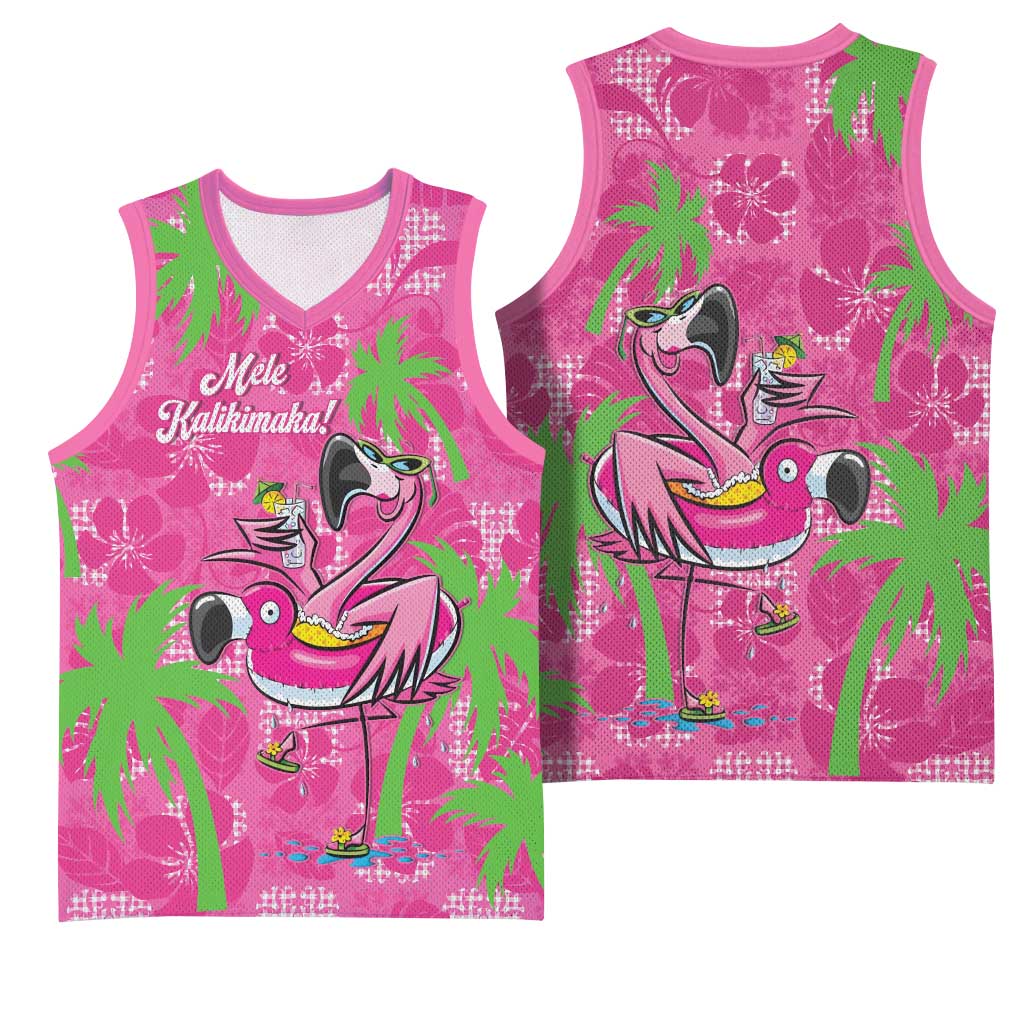 Aloha Hawaii Christmas Basketball Jersey Mele Kalikimaka Chill Flamingo Palaka Quilt Motifs - Polynesian Pride