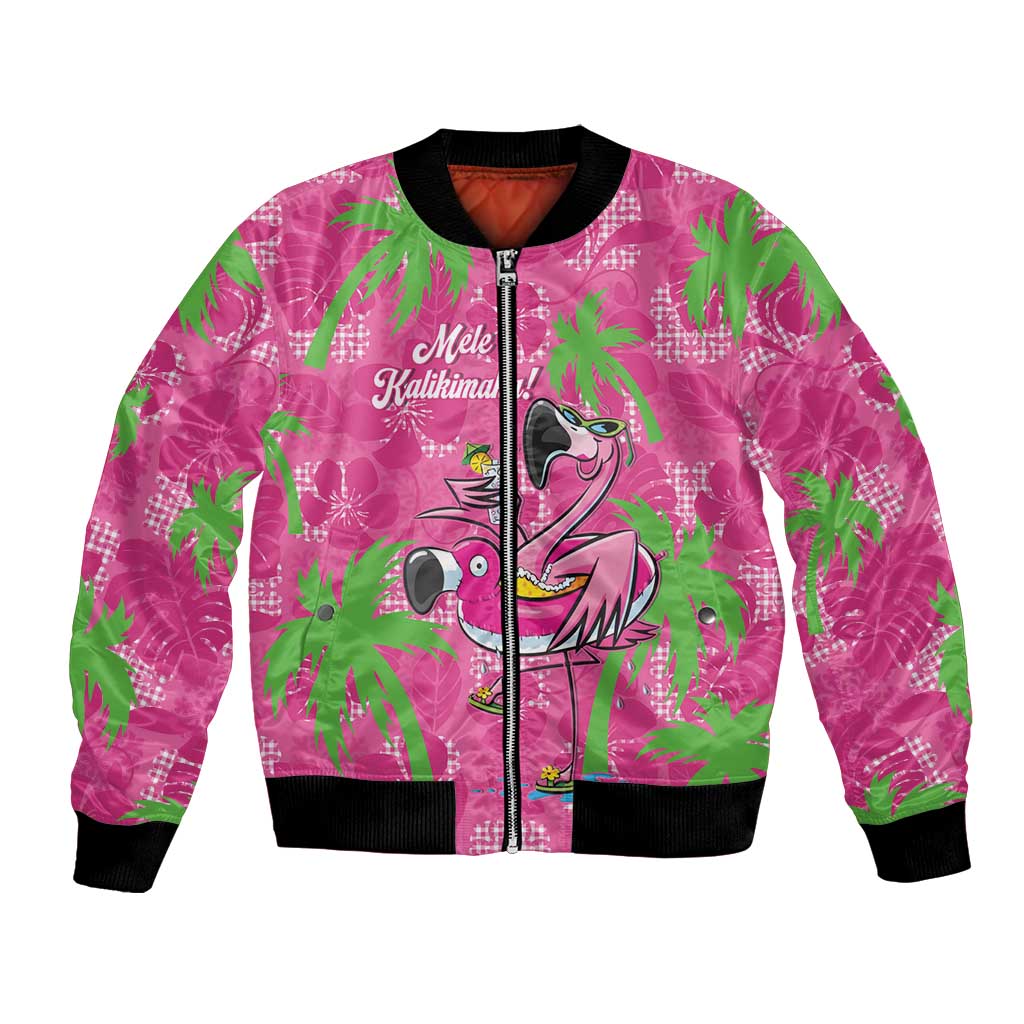 Aloha Hawaii Christmas Bomber Jacket Mele Kalikimaka Chill Flamingo Palaka Quilt Motifs LT14 Unisex Pink - Polynesian Pride