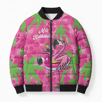 Aloha Hawaii Christmas Bomber Puffer Jacket Mele Kalikimaka Chill Flamingo Palaka Quilt Motifs - Polynesian Pride