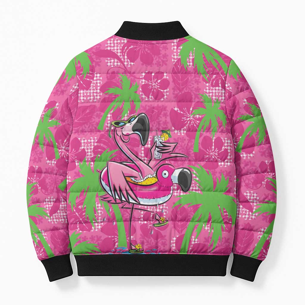 Aloha Hawaii Christmas Bomber Puffer Jacket Mele Kalikimaka Chill Flamingo Palaka Quilt Motifs - Polynesian Pride