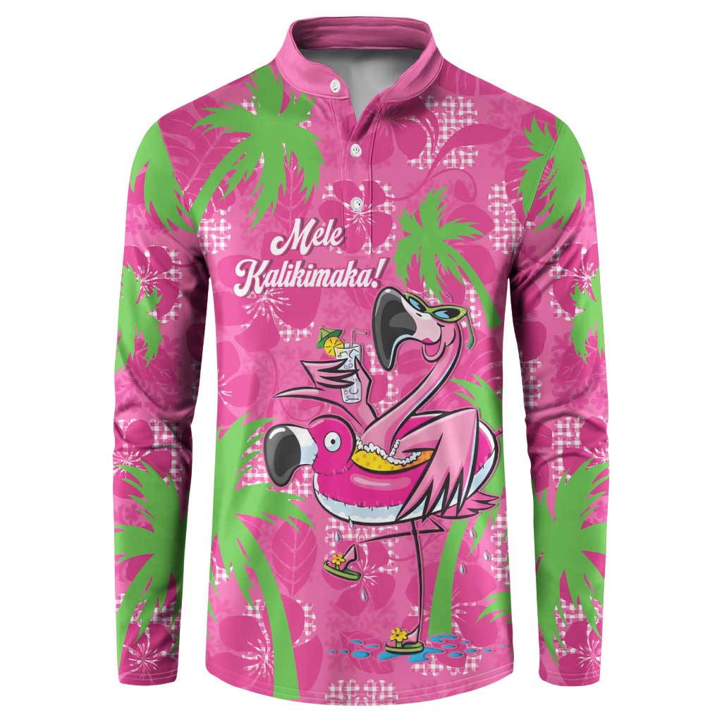 Aloha Hawaii Christmas Button Sweatshirt Mele Kalikimaka Chill Flamingo Palaka Quilt Motifs - Polynesian Pride