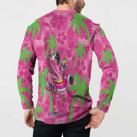 Aloha Hawaii Christmas Button Sweatshirt Mele Kalikimaka Chill Flamingo Palaka Quilt Motifs - Polynesian Pride