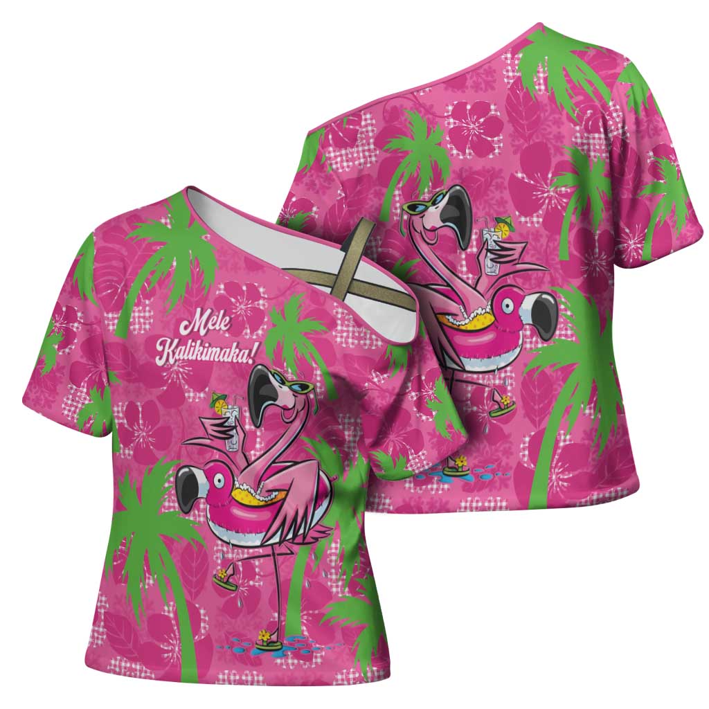 Aloha Hawaii Christmas Cross Shoulder Shirt Mele Kalikimaka Chill Flamingo Palaka Quilt Motifs - Polynesian Pride
