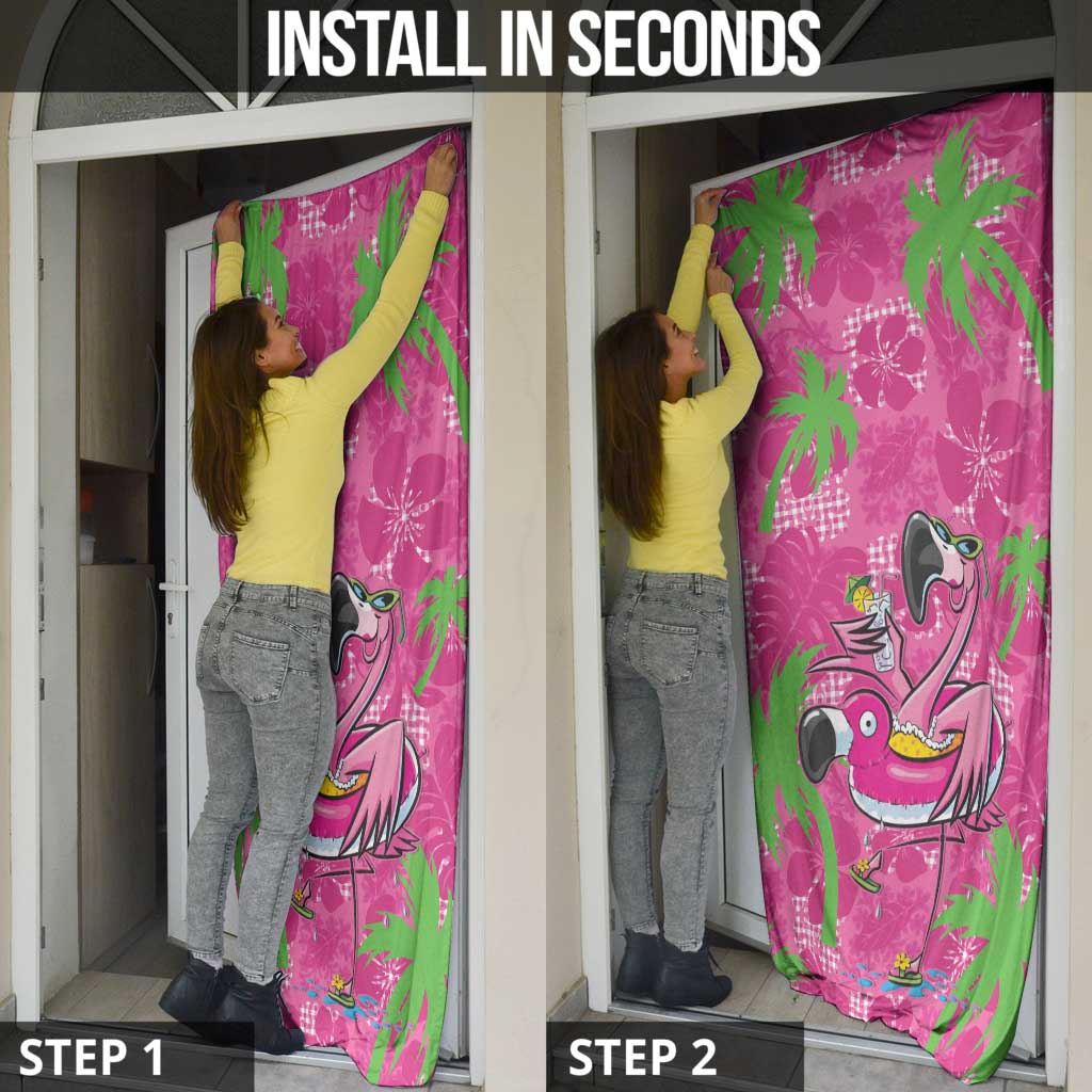 Aloha Hawaii Christmas Door Cover Mele Kalikimaka Chill Flamingo Palaka Quilt Motifs - Polynesian Pride