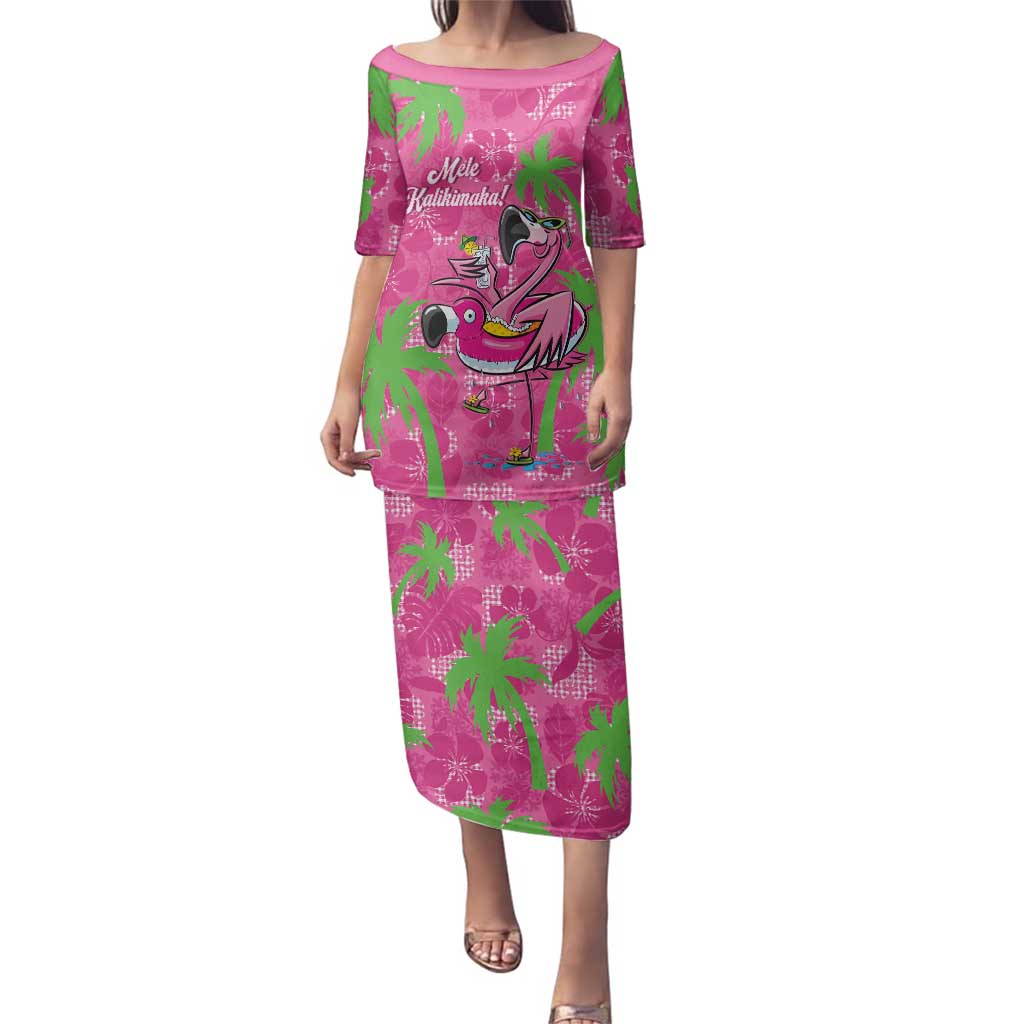 Aloha Hawaii Christmas Family Matching Puletasi and Hawaiian Shirt Mele Kalikimaka Chill Flamingo Palaka Quilt Motifs - Polynesian Pride