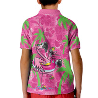 Aloha Hawaii Christmas Kid Polo Shirt Mele Kalikimaka Chill Flamingo Palaka Quilt Motifs - Polynesian Pride