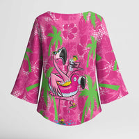 Aloha Hawaii Christmas Kimono Sleeve Blouse Mele Kalikimaka Chill Flamingo Palaka Quilt Motifs - Polynesian Pride
